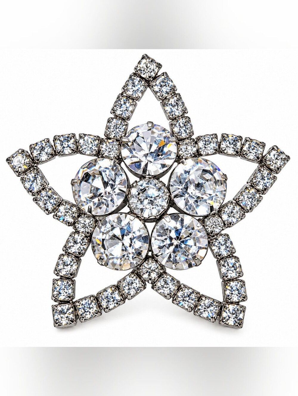 Vintage Rhinestone Celestial Star Brooch Pin